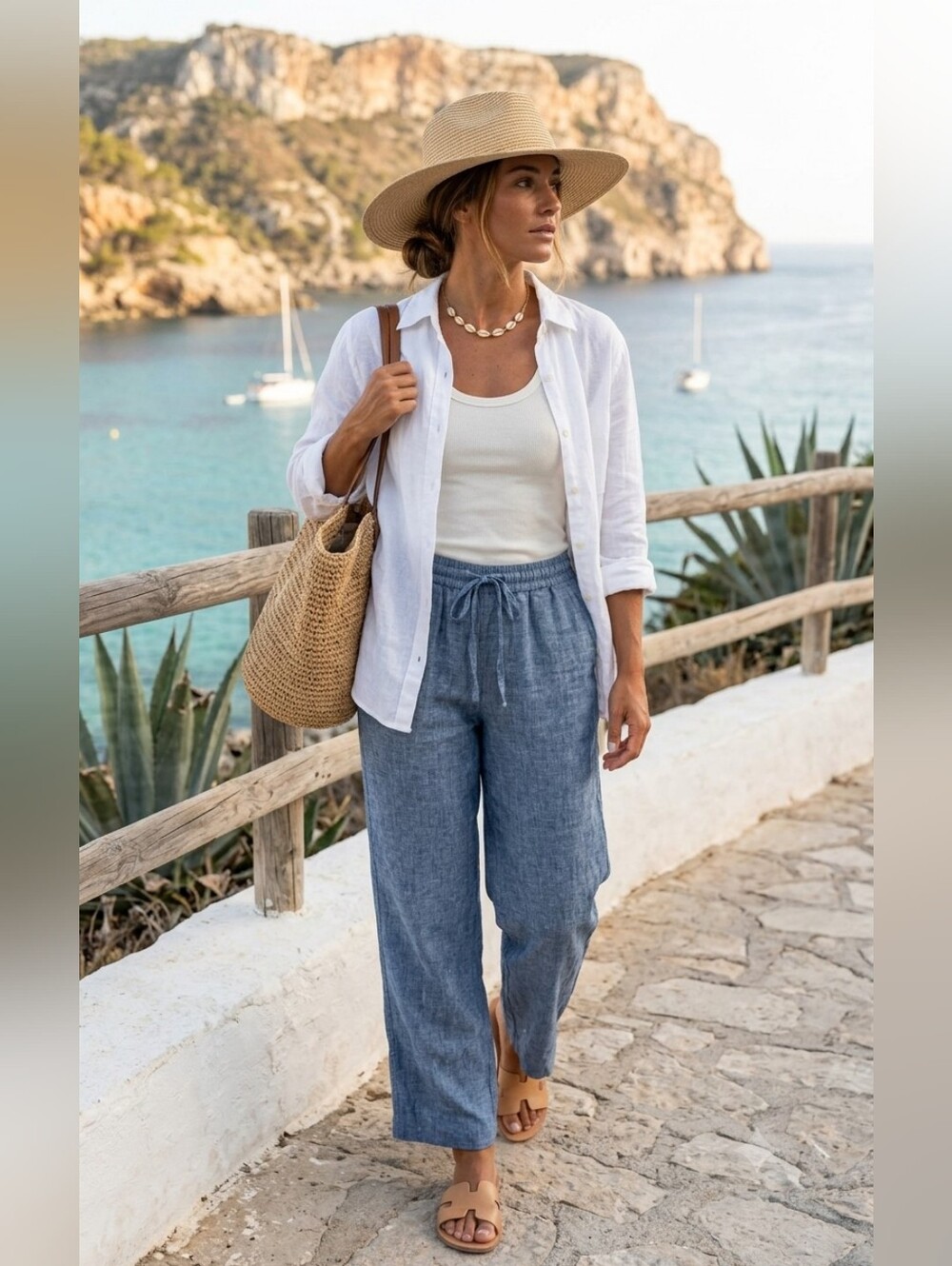LL Bean Fisherman Relaxed 100% Linen Pull On Pants 10 Coastal Euro Summer Preppy